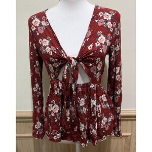 American Eagle Outfitters Boho Style Top Ties In Front ~ Size Small ~ Burgundy